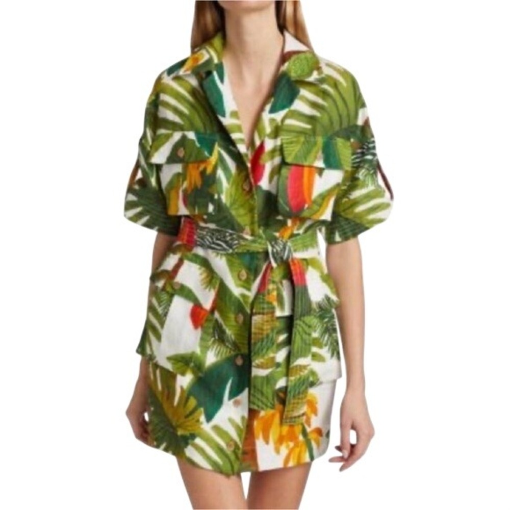 House of Harlow 1960 Tropical Linen Blend Button Down Utility Mini Dress XS - Picture 2 of 11